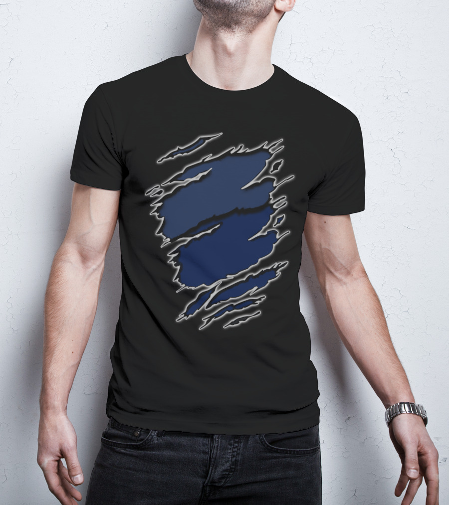 Yan Texans22 Blue Ripped Claw Scratch T-Shirt