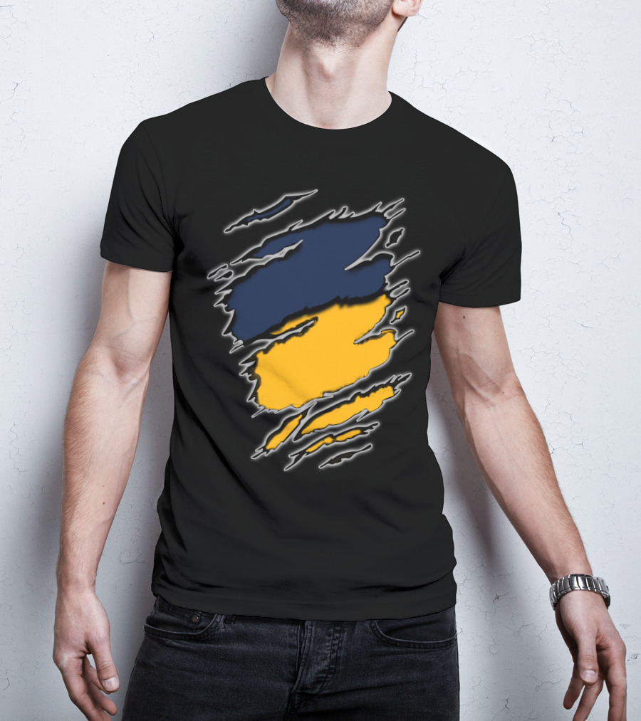 Pac Yan Worn Claw Marks Blue Yellow Gradient T-Shirt
