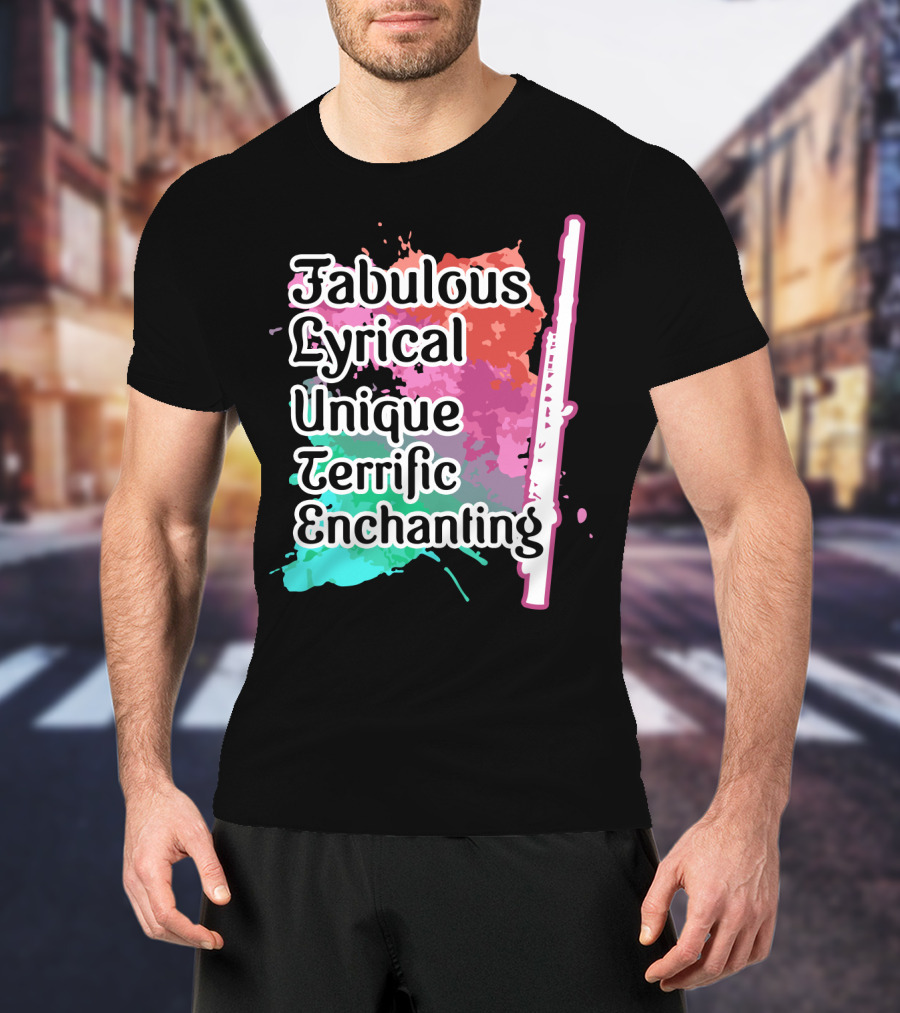 Fabulous Lyrical Unique Terrific Enchanting Flute Colorful Background T-Shirt