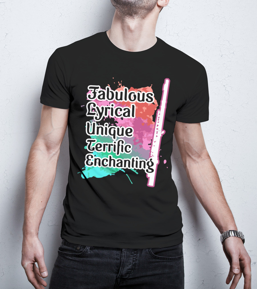 Fabulous Lyrical Unique Terrific Enchanting Flute Colorful Background T-Shirt