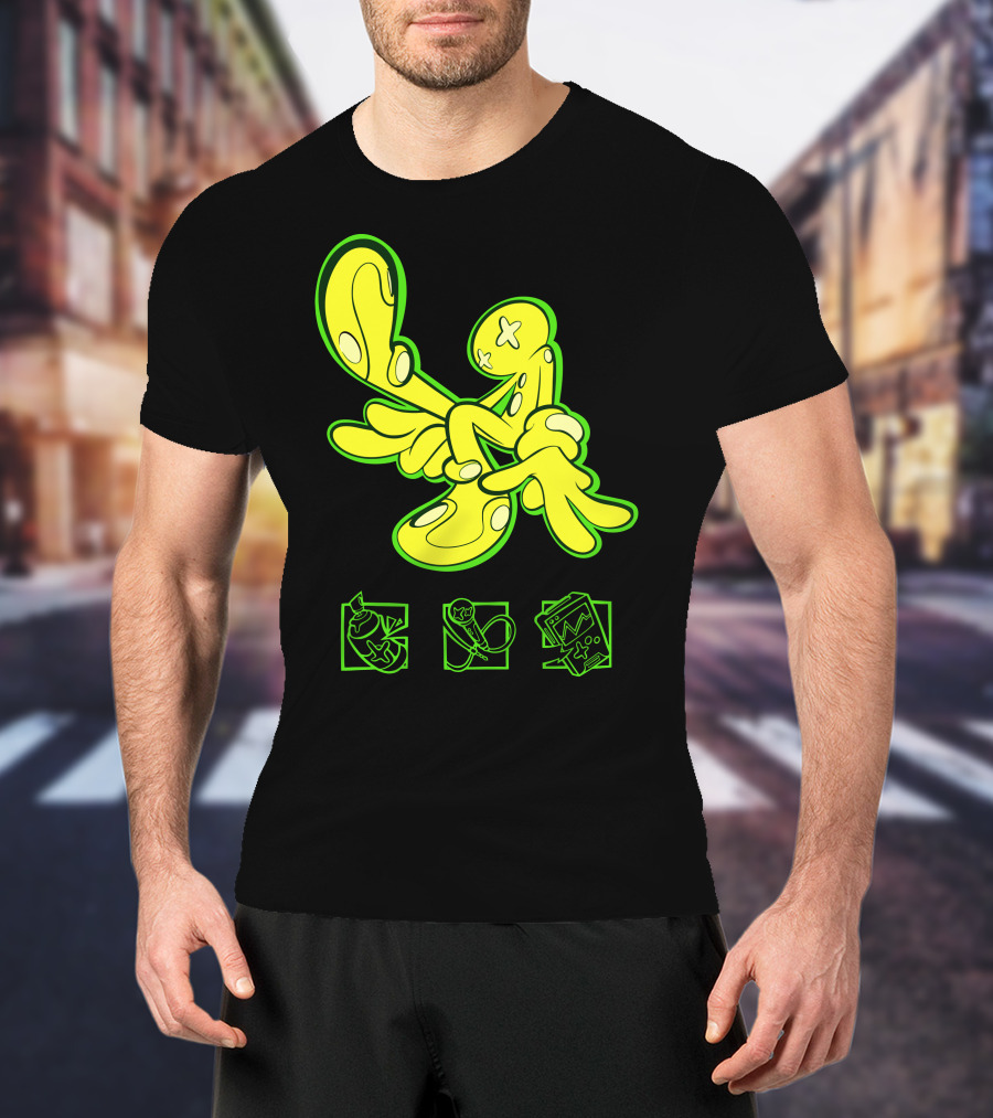 OFFCANNY Neon Cartoon Figure With Iconic Symbols T-Shirt