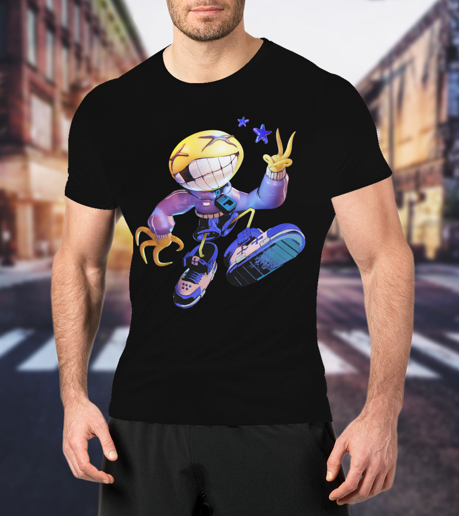 OFFCANNY Smile Face Character With Sneakers And Peace Sign T-Shirt