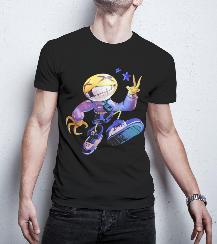 OFFCANNY Smile Face Character With Sneakers And Peace Sign T-Shirt