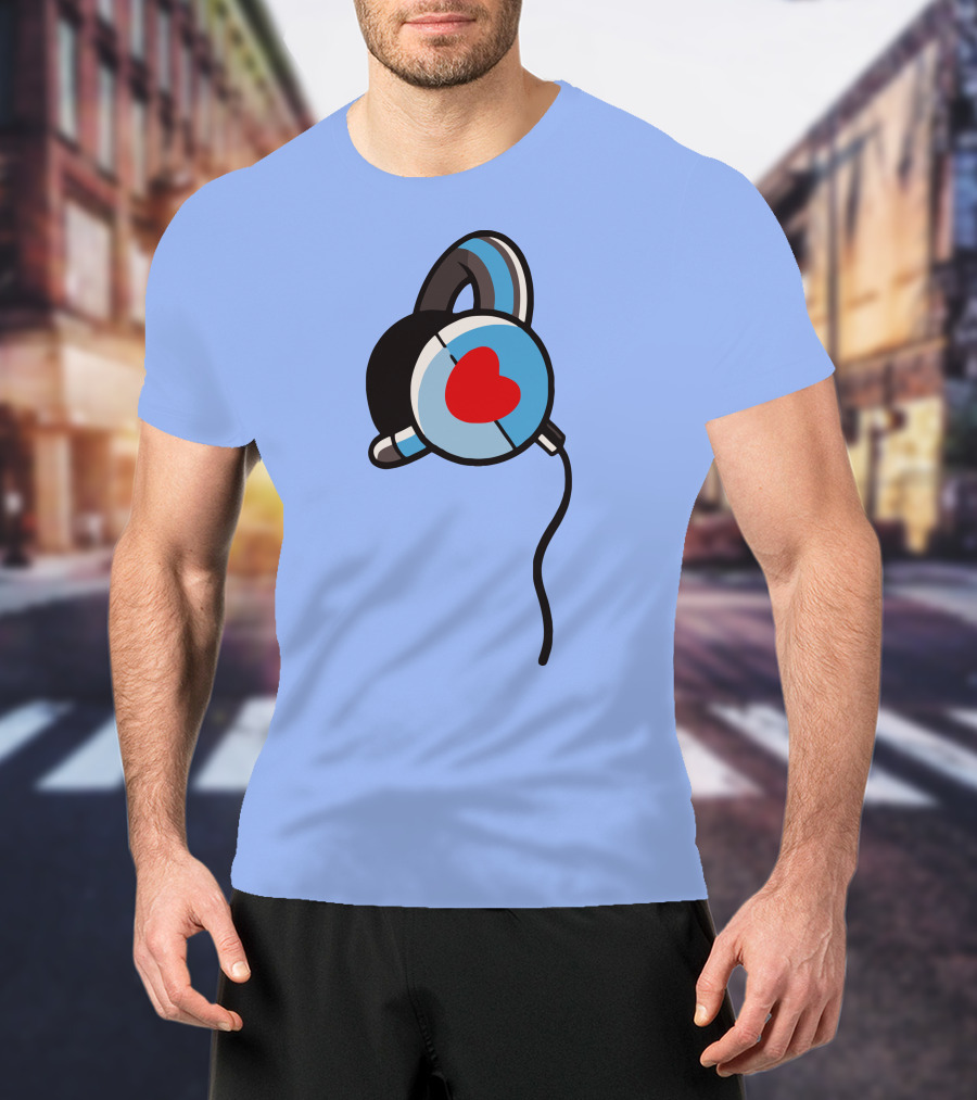Wallibear Heart Headphones Blue Background T-Shirt