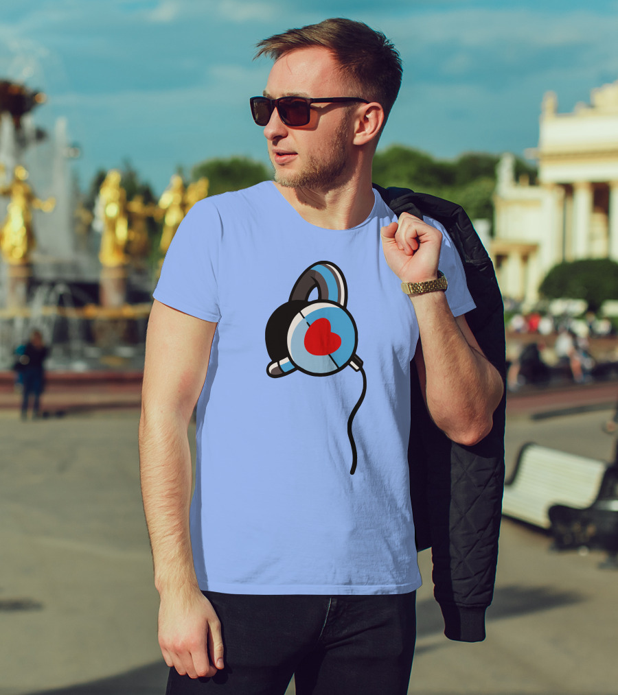 Wallibear Heart Headphones Blue Background T-Shirt