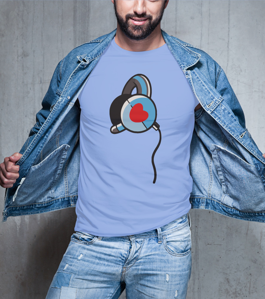 Wallibear Heart Headphones Blue Background T-Shirt
