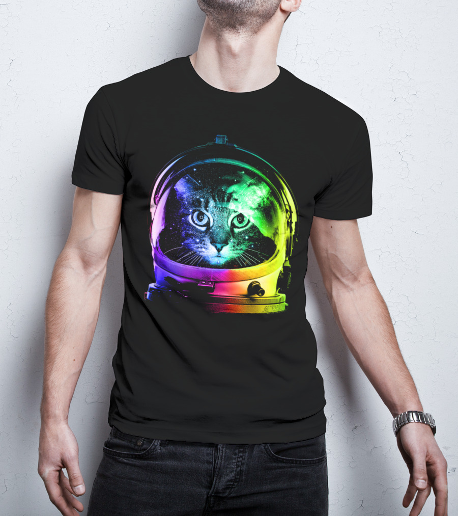 Astronaut Cat Classic Funny Cat In Space Helmet With Rainbow Glow T-Shirt