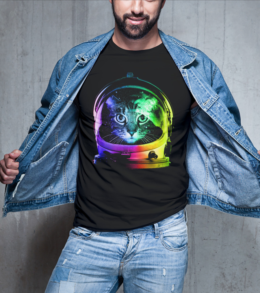 Astronaut Cat Classic Funny Cat In Space Helmet With Rainbow Glow T-Shirt