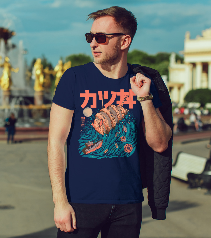 Katsuju Active Sushi Ship Tsunami Katakana Japan Illustration Lunatic Sushi T-Shirt