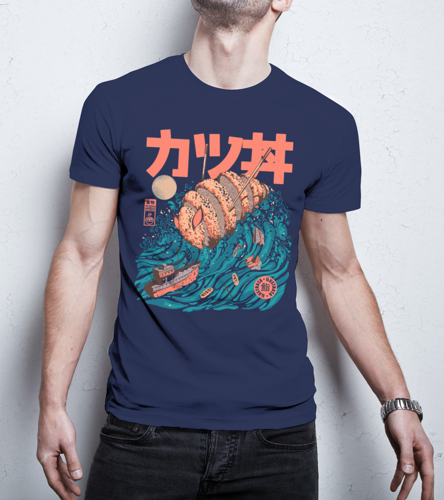 Katsuju Active Sushi Ship Tsunami Katakana Japan Illustration Lunatic Sushi T-Shirt