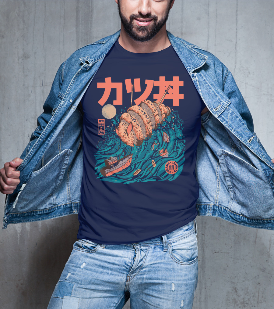 Katsuju Active Sushi Ship Tsunami Katakana Japan Illustration Lunatic Sushi T-Shirt