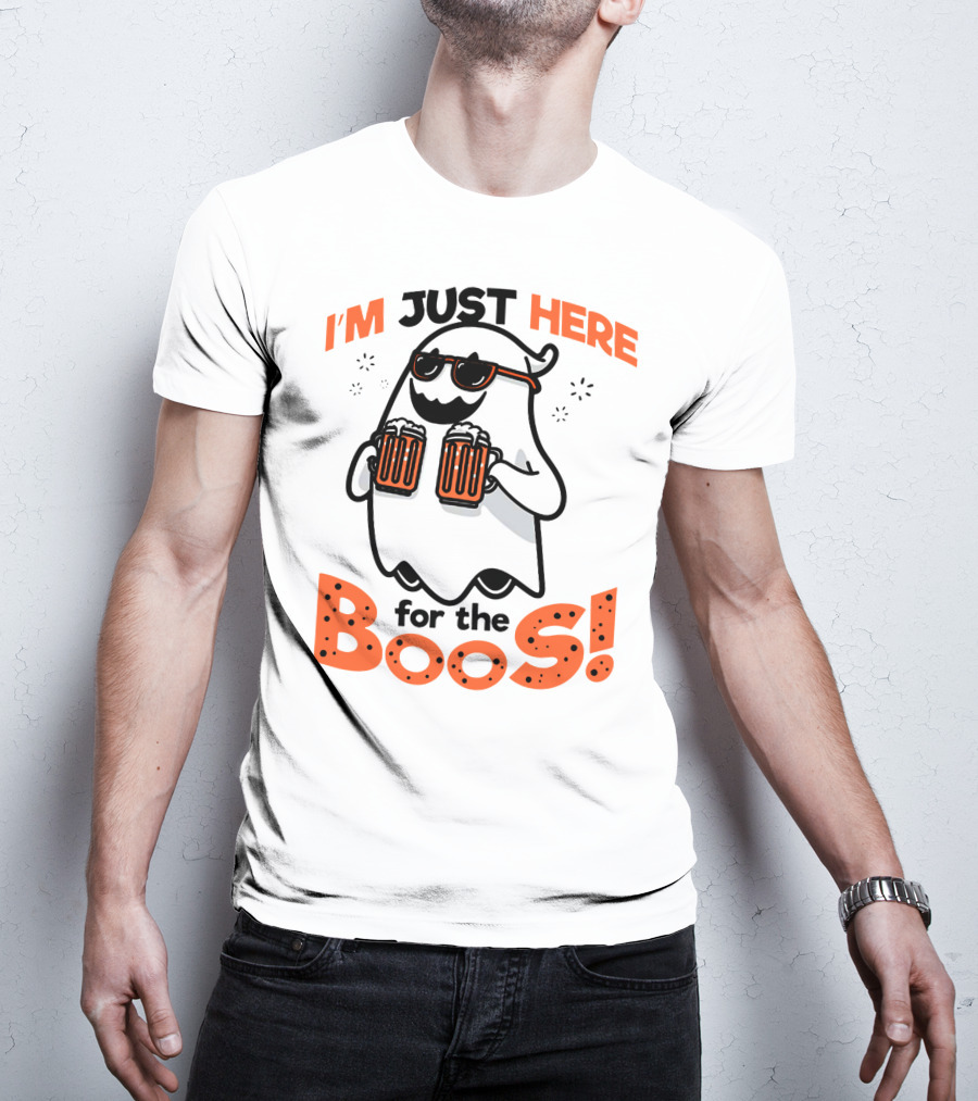 I'm Just Here For The Boos With Ghost Holding Beers T-Shirt