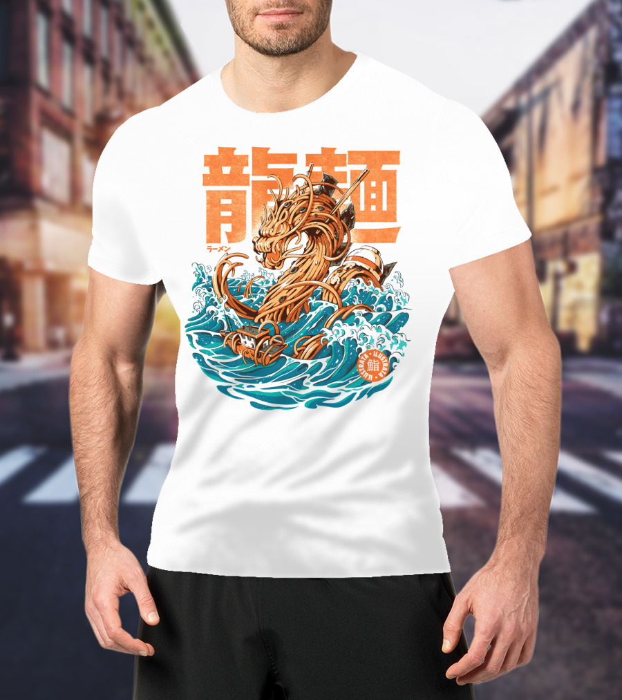 Great Ramen Dragon Kanagawa Woodblock Waves Japan T-Shirt
