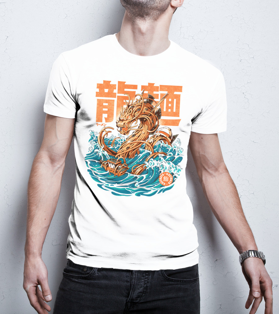 Great Ramen Dragon Kanagawa Woodblock Waves Japan T-Shirt