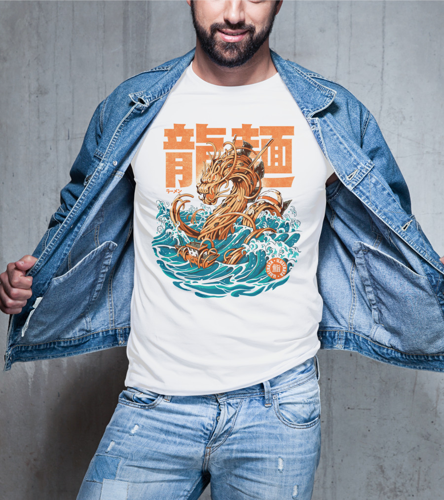 Great Ramen Dragon Kanagawa Woodblock Waves Japan T-Shirt