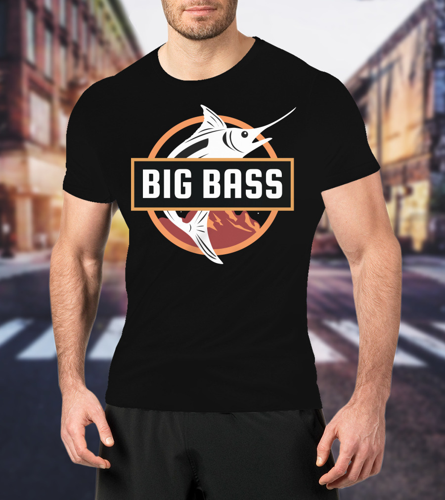 BIG BASS Marlin Jumping Over Mountains In Circle T-Shirt