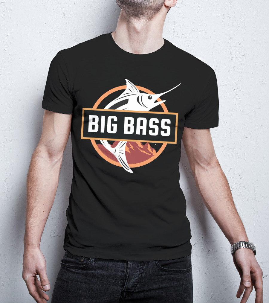 BIG BASS Marlin Jumping Over Mountains In Circle T-Shirt