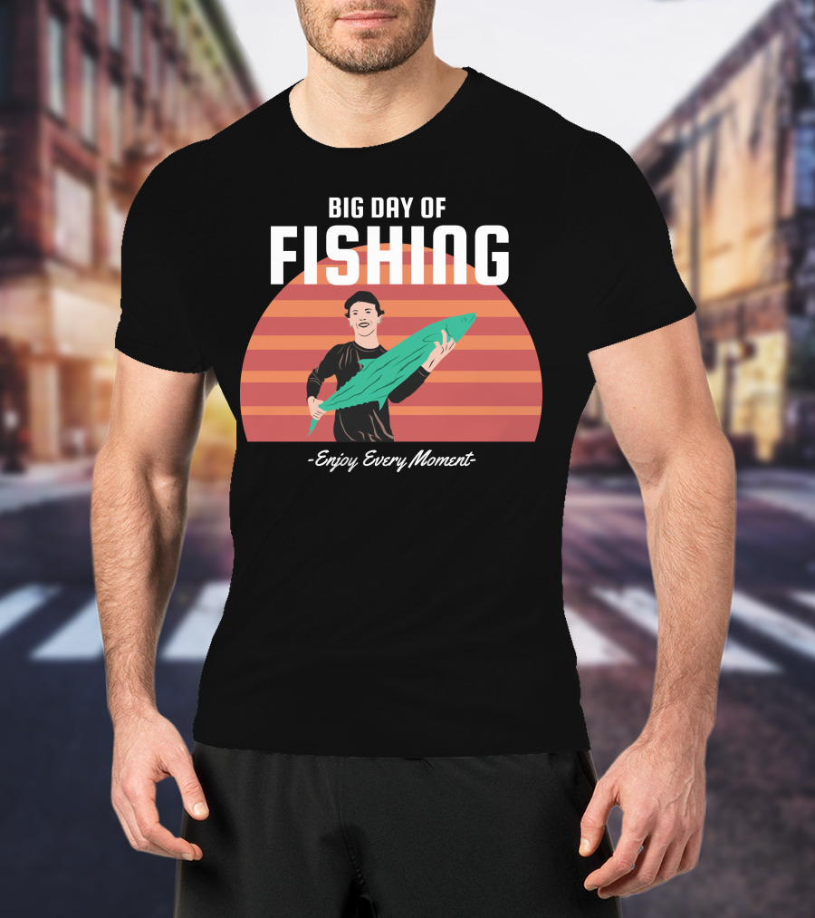 Big Day Of Fishing Enjoy Every Moment Retro Sunset Catch T-Shirt
