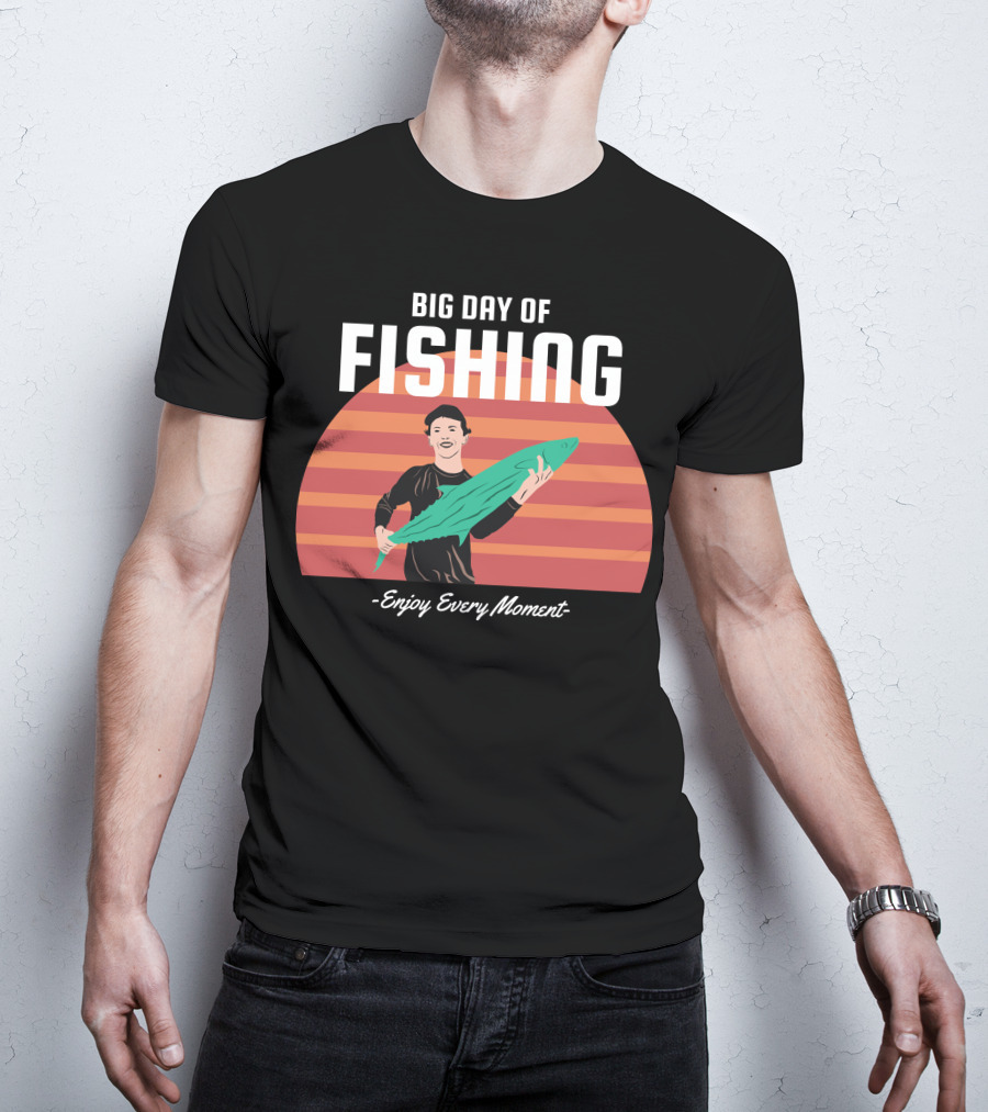 Big Day Of Fishing Enjoy Every Moment Retro Sunset Catch T-Shirt