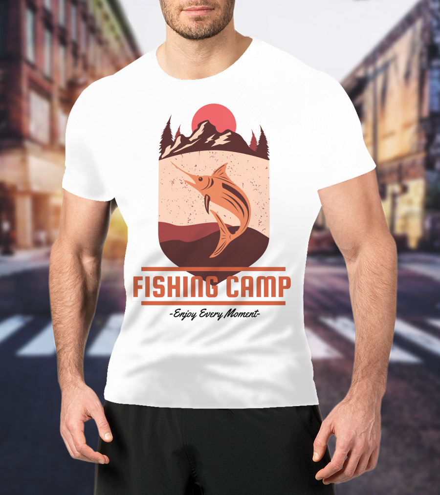 FISHING CAMP Enjoy Every Moment Mountain Fish Sun T-Shirt