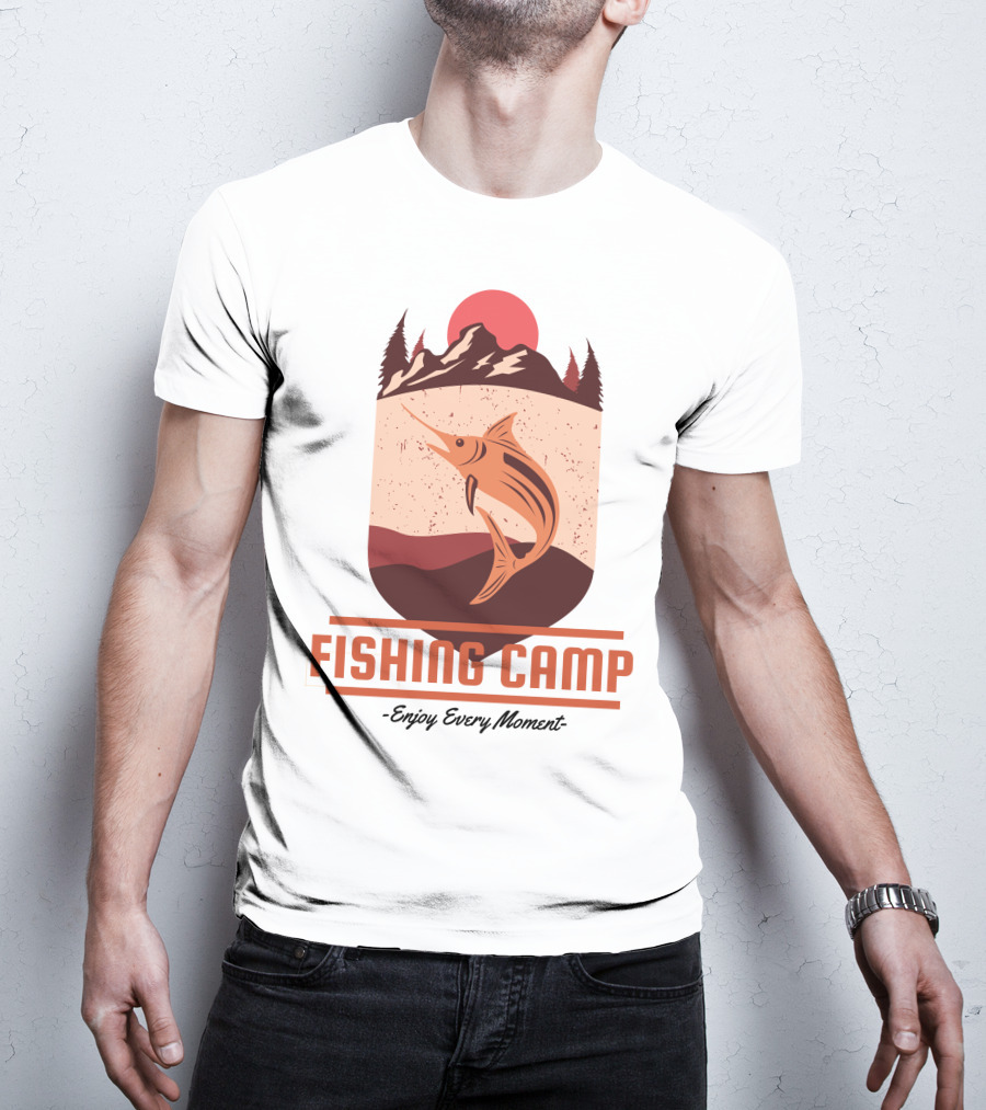 FISHING CAMP Enjoy Every Moment Mountain Fish Sun T-Shirt