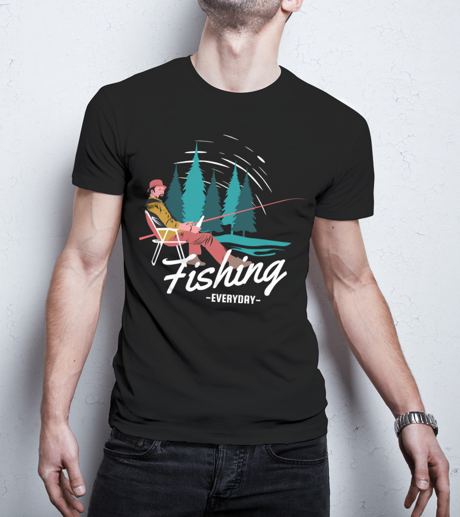 Fishing Everyday Relaxing Outdoors With Pine Trees T-Shirt