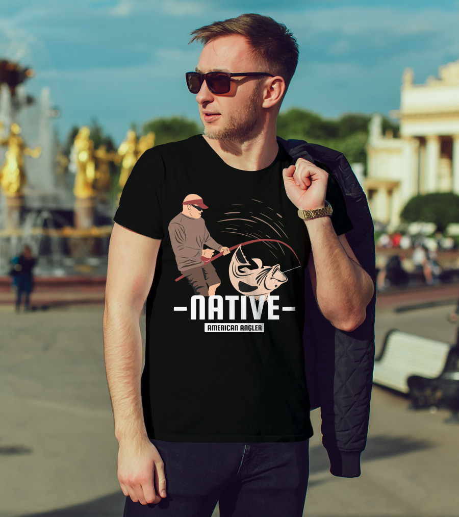 Native Fisherman Catching Fish With Rod And Reel T-Shirt