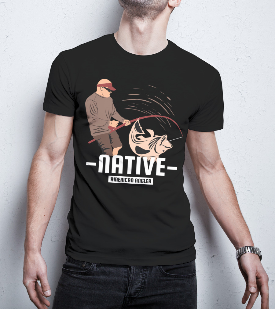 Native Fisherman Catching Fish With Rod And Reel T-Shirt