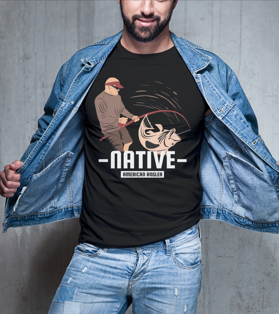 Native Fisherman Catching Fish With Rod And Reel T-Shirt