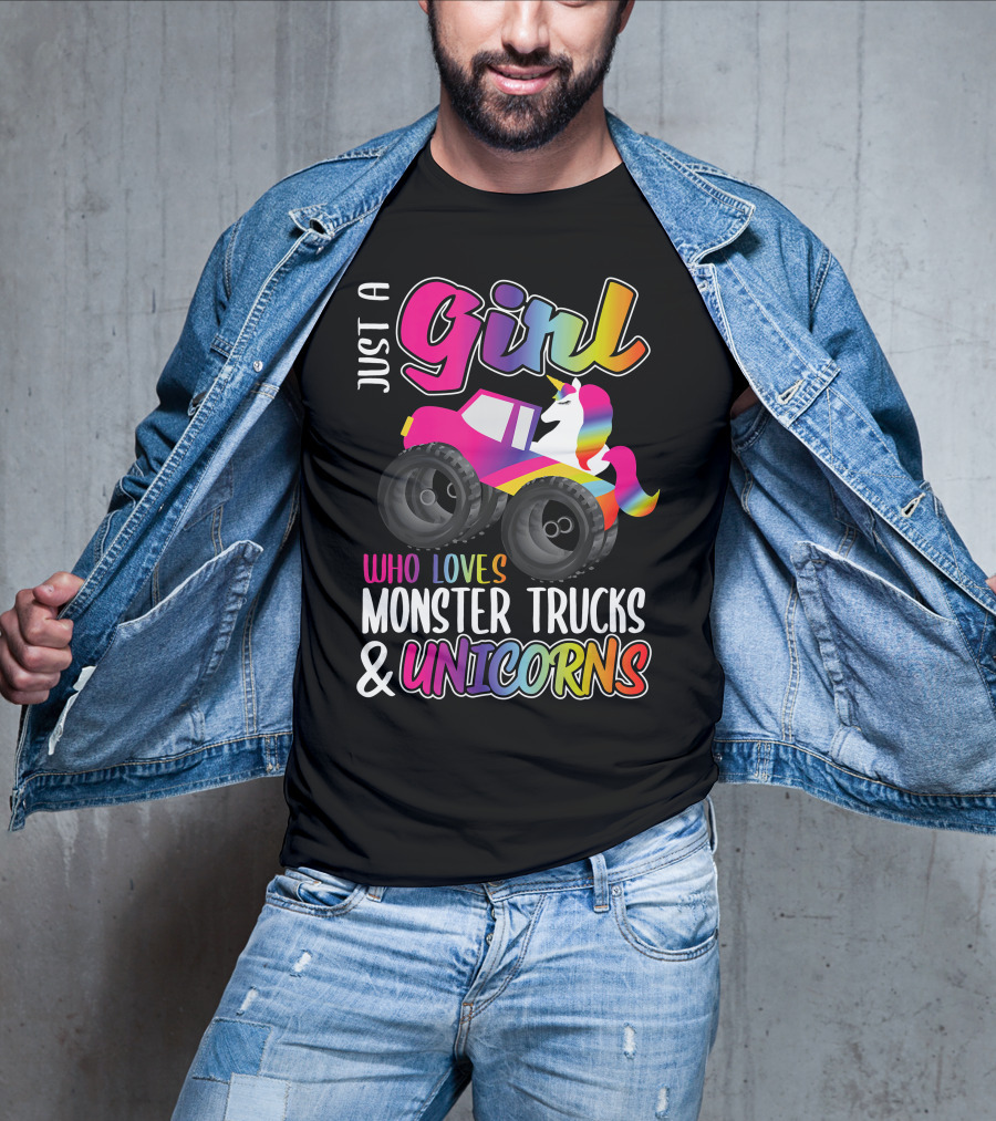 Just A Girl Who Loves Monster Trucks And Unicorns T-Shirt