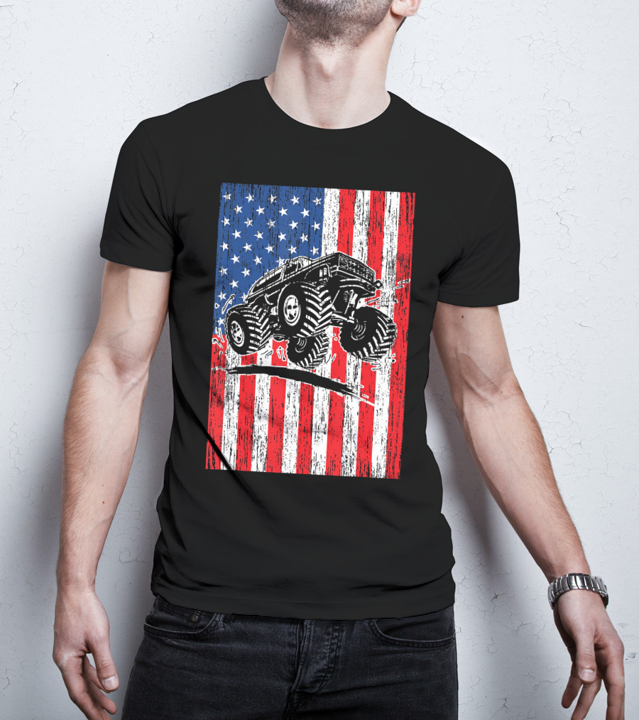 American Flag USA Monster Truck Enthusiast Patriotic T-Shirt