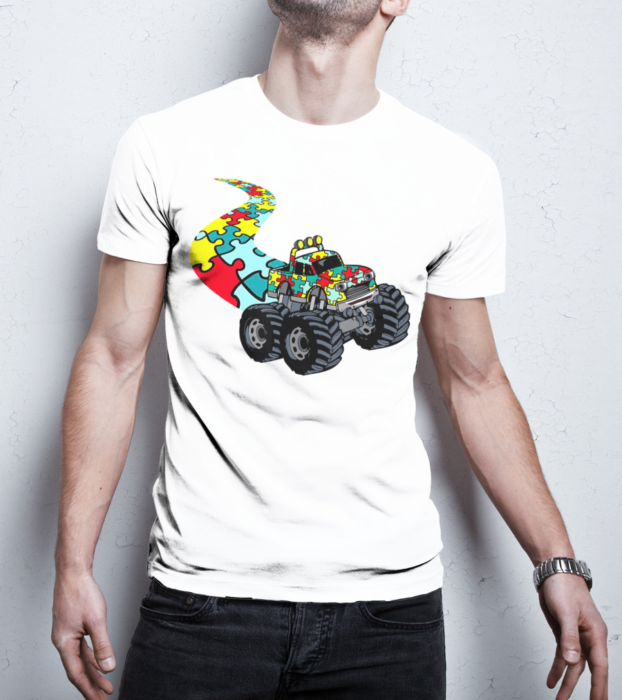 Autism Awareness Puzzle Piece Monster Truck For Boys T-Shirt