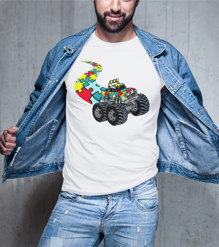 Autism Awareness Puzzle Piece Monster Truck For Boys T-Shirt