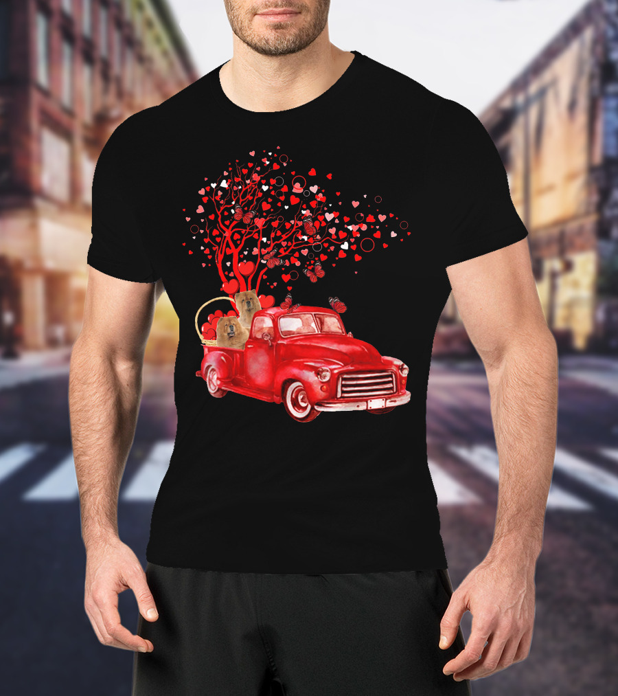 Chow Chow In Red Truck With Butterfly Valentine Heart Tree T-Shirt