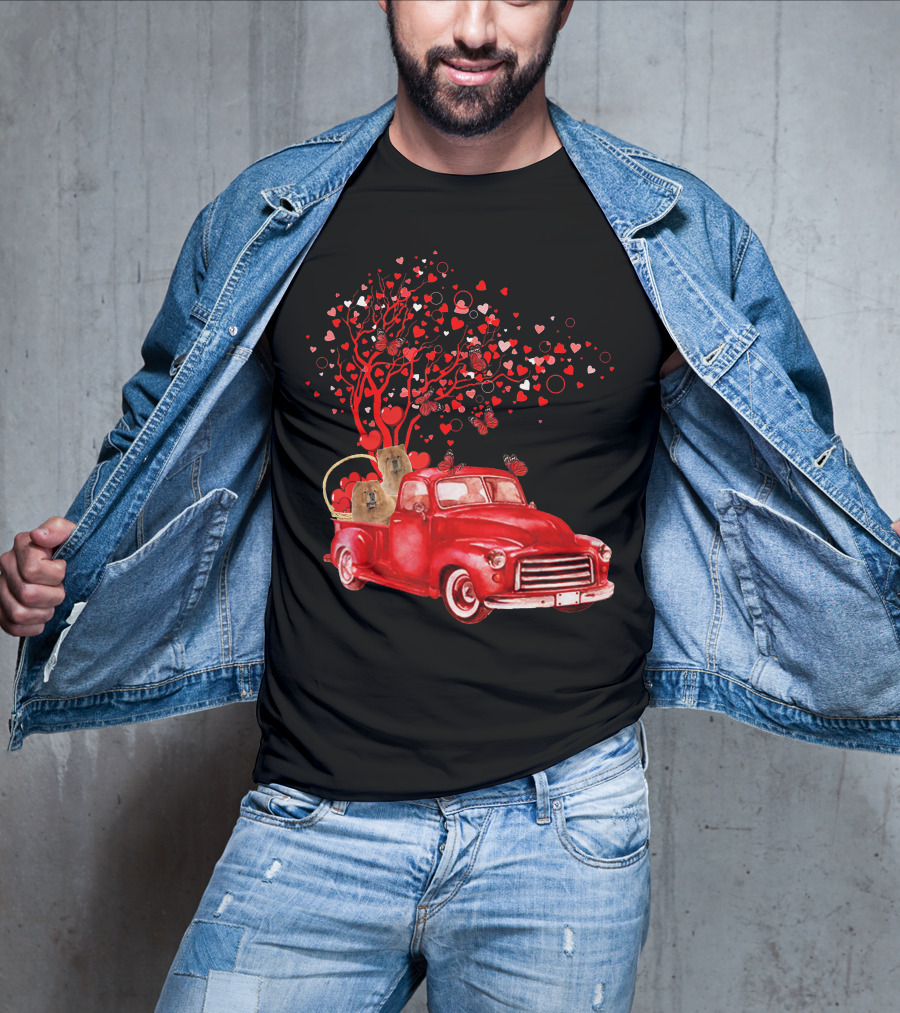 Chow Chow In Red Truck With Butterfly Valentine Heart Tree T-Shirt