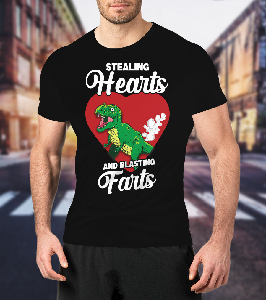 Stealing Hearts And Blasting Farts Dinosaur In Red Heart T-Shirt