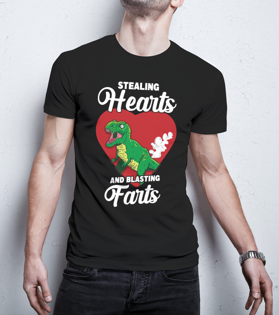 Stealing Hearts And Blasting Farts Dinosaur In Red Heart T-Shirt