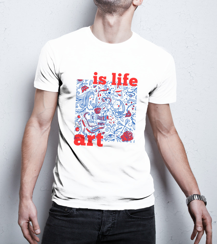 Is Life Art Floral Fantasy In Red And Blue T-Shirt
