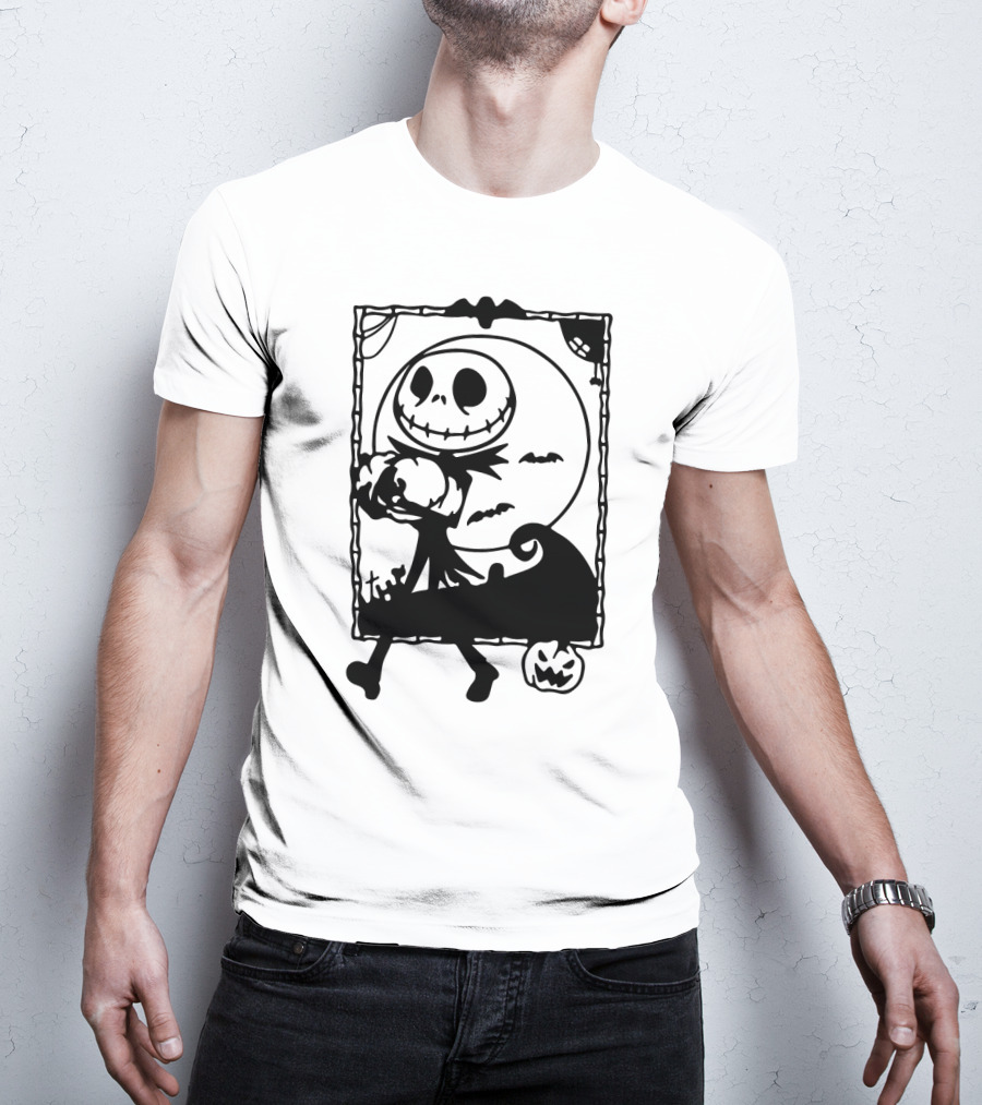 Little Jack Pumpkin Silhouette With Moon And Pumpkin Accents T-Shirt