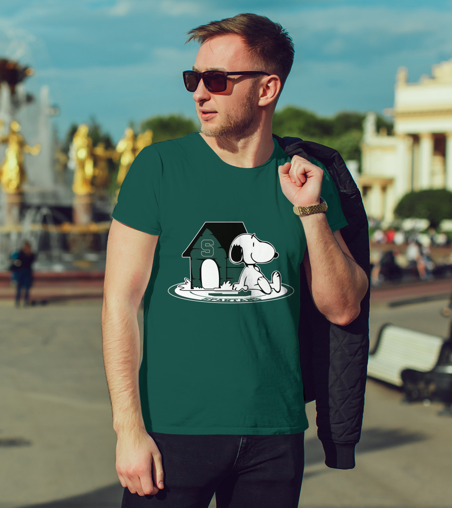 Michigan State Spartans Fan Now And Forever Snoopy Peanuts Doghouse T-Shirt