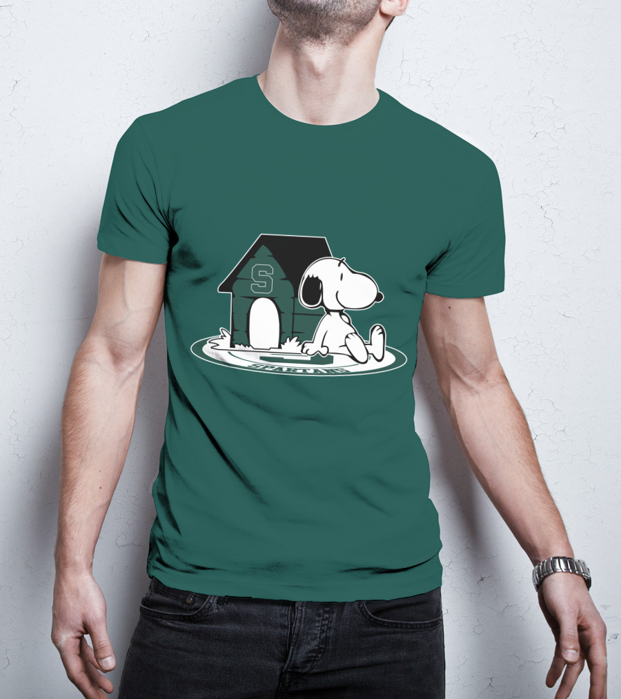 Michigan State Spartans Fan Now And Forever Snoopy Peanuts Doghouse T-Shirt