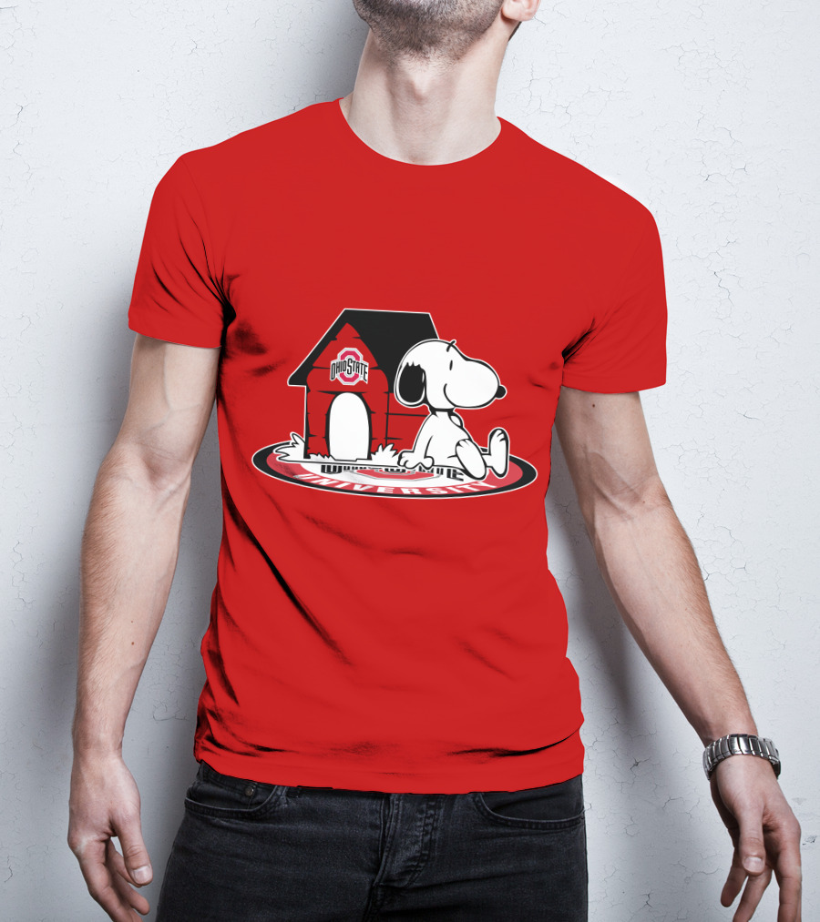 Ohio State Football Fan Now And Forever University Emblem With Snoopy Doghouse T-Shirt
