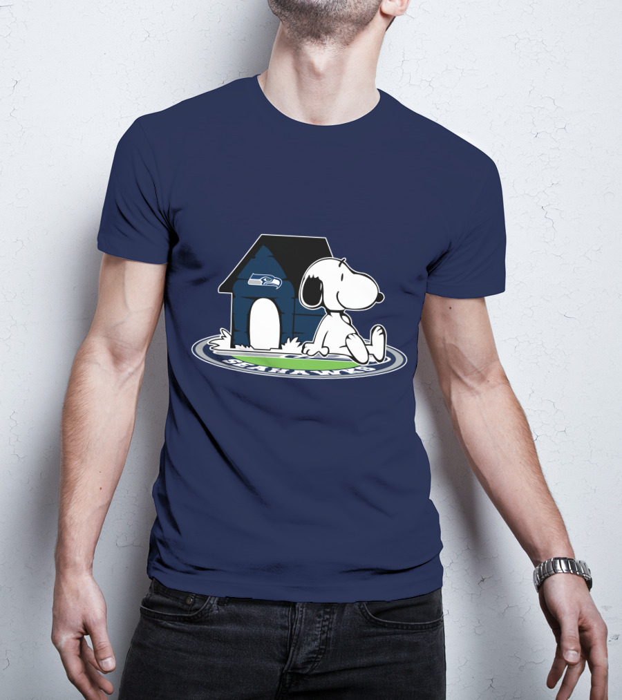 Seattle Seahawks Fan Forever With Snoopy Sitting By Doghouse T-Shirt