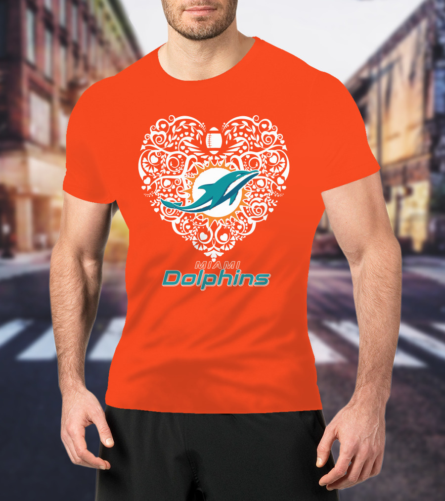Love My Miami Dolphins Heart Football Theme T-Shirt