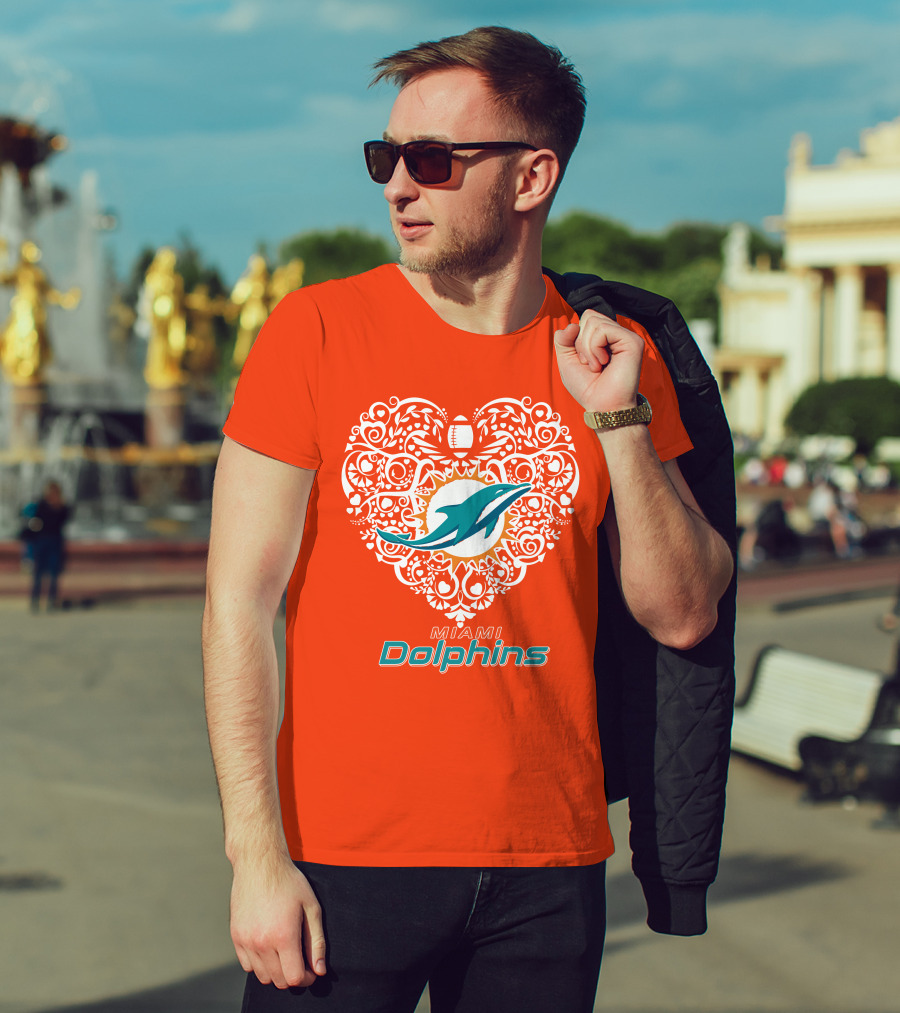 Love My Miami Dolphins Heart Football Theme T-Shirt
