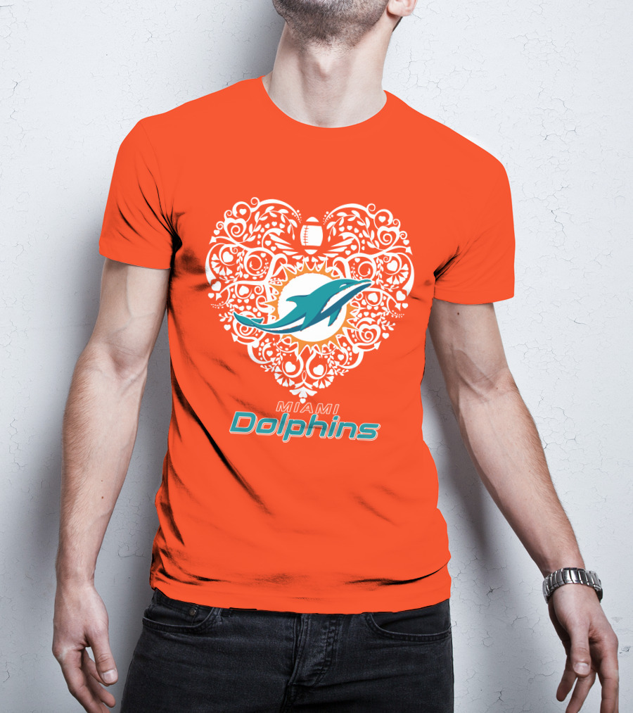 Love My Miami Dolphins Heart Football Theme T-Shirt