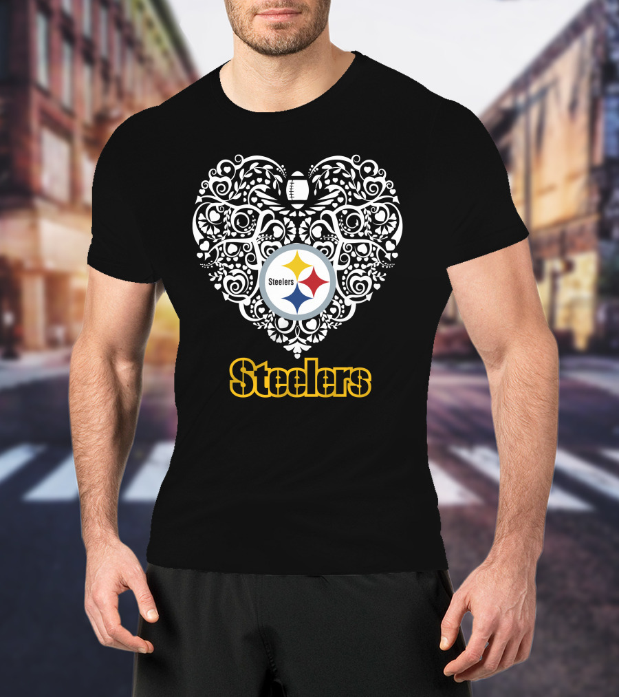 Pittsburgh Steelers Heart Design Football T-Shirt