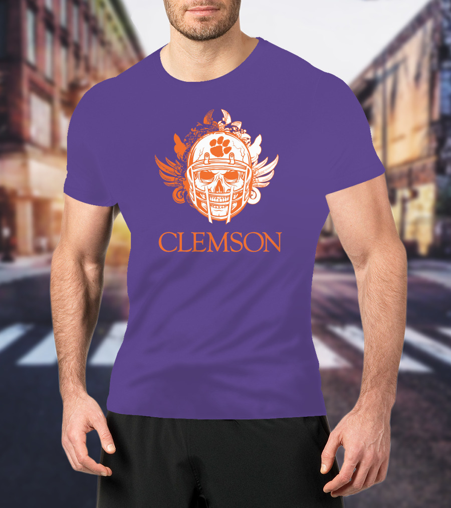 Clemson Tigers Skull Helmet With Wings T-Shirt