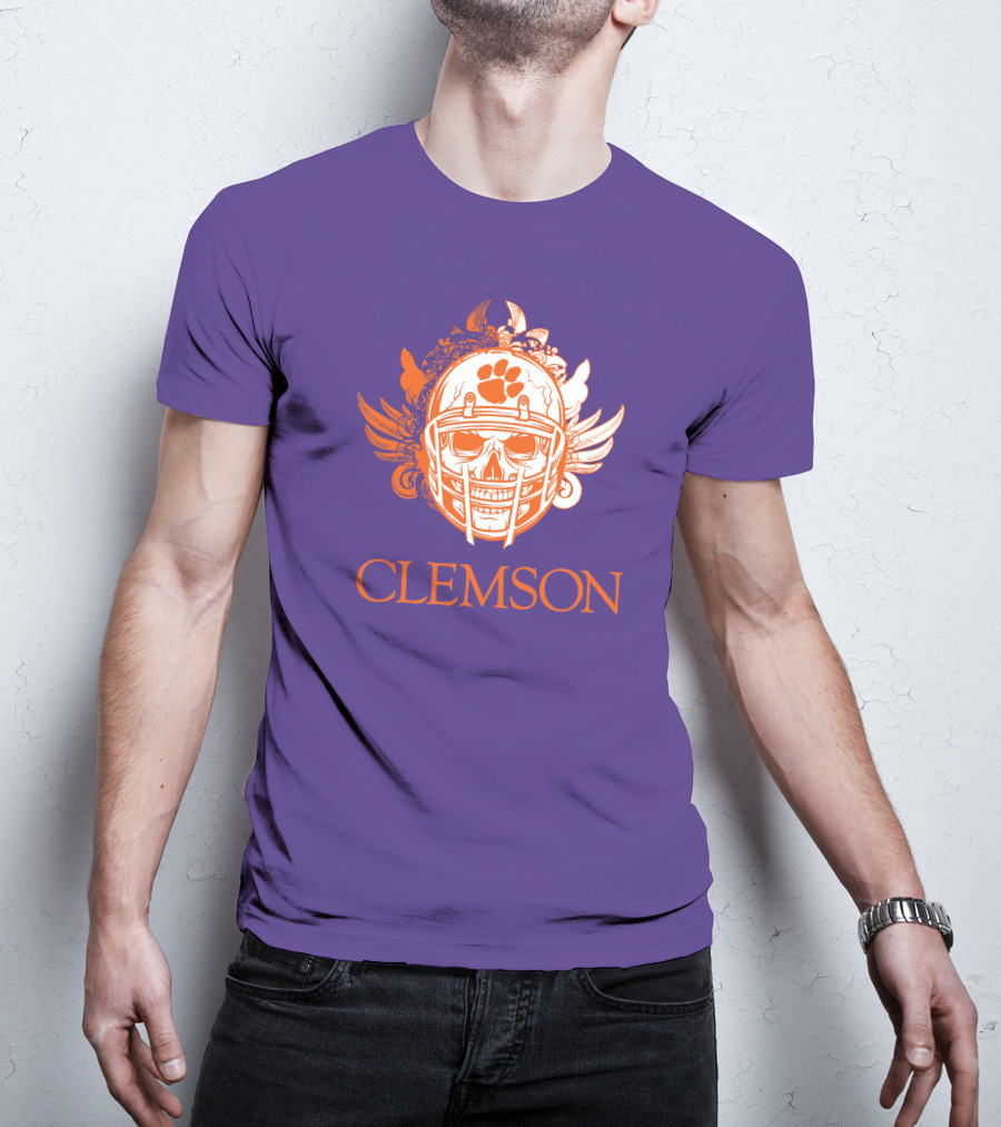Clemson Tigers Skull Helmet With Wings T-Shirt