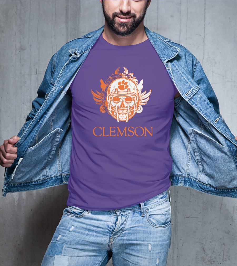 Clemson Tigers Skull Helmet With Wings T-Shirt